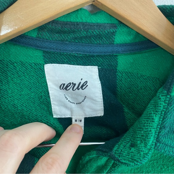 Aerie Black and Green Flannel Button Down Striped Long Sleeve Women’s Medium - Picture 2 of 6